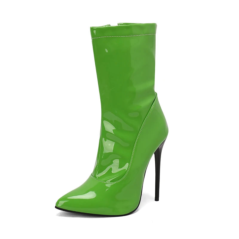 Sexy Soft Patent Leather Boots Women's Ankle Boots Stiletto 2026 Autumn Winter Pointed Toe Party Shoes