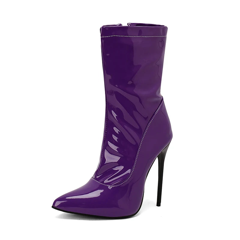Sexy Soft Patent Leather Boots Women's Ankle Boots Stiletto 2026 Autumn Winter Pointed Toe Party Shoes