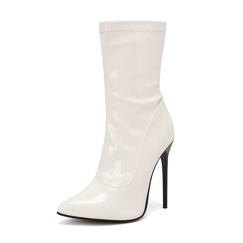 Sexy Soft Patent Leather Boots Women's Ankle Boots Stiletto 2026 Autumn Winter Pointed Toe Party Shoes