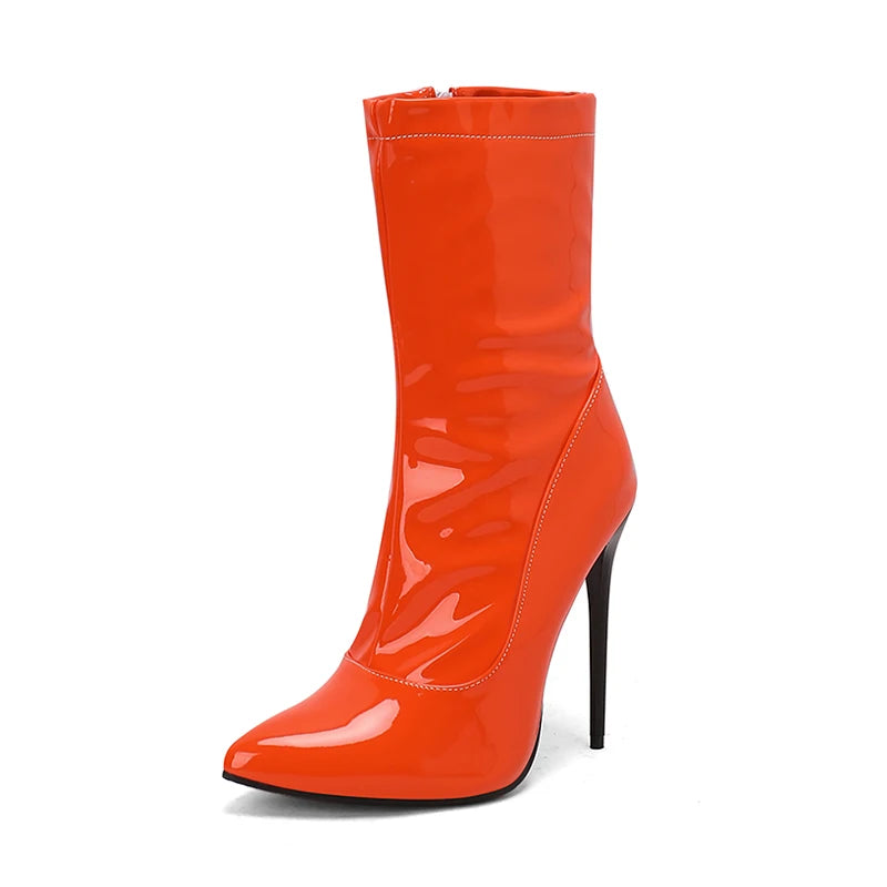 Sexy Soft Patent Leather Boots Women's Ankle Boots Stiletto 2026 Autumn Winter Pointed Toe Party Shoes