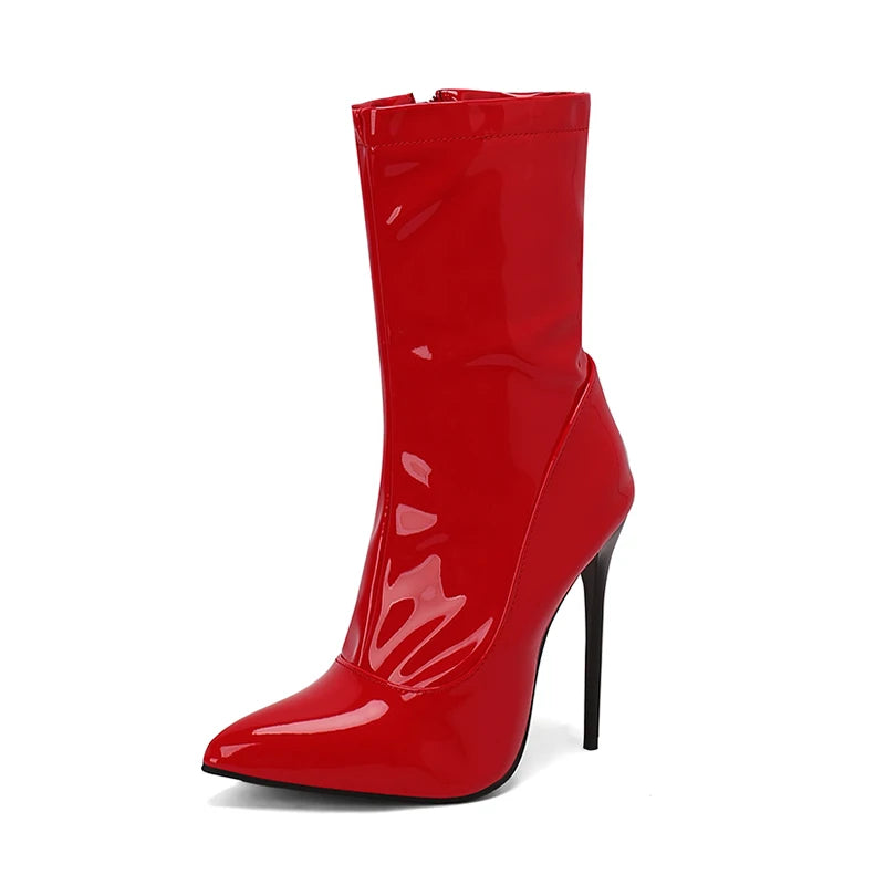 Sexy Soft Patent Leather Boots Women's Ankle Boots Stiletto 2026 Autumn Winter Pointed Toe Party Shoes
