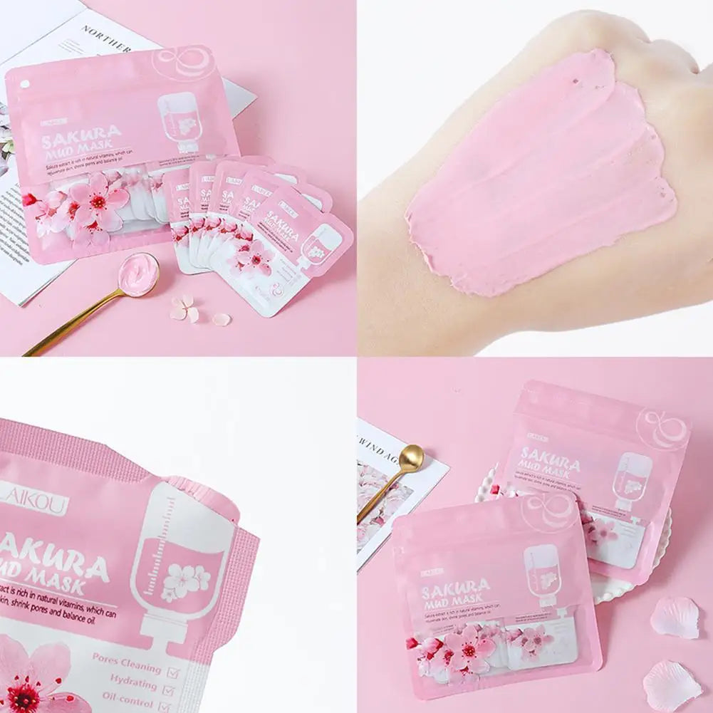 12pcs Sakura Mud mask Brightening Hydrating Face Mask Luminious Skin Clean Facial Cleansing Clay Hydrating Anti Wrinkle Skincare