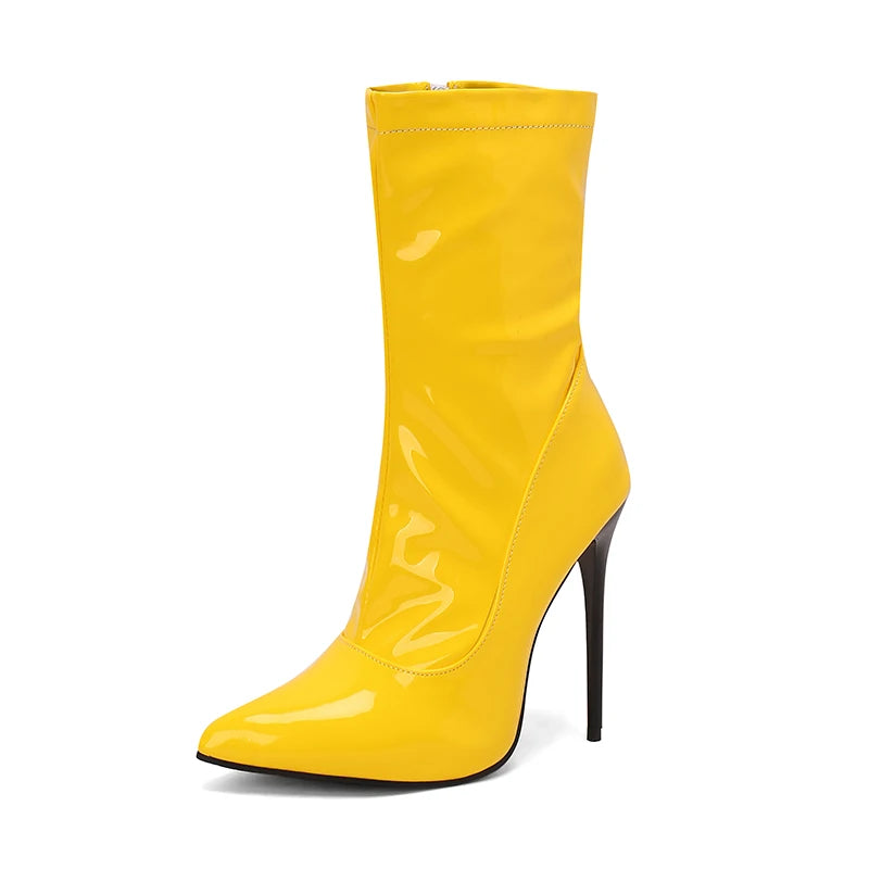 Sexy Soft Patent Leather Boots Women's Ankle Boots Stiletto 2026 Autumn Winter Pointed Toe Party Shoes